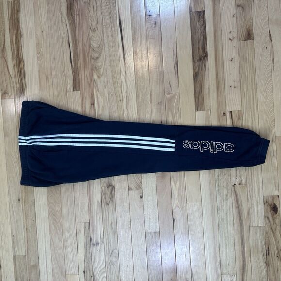 Adidas Mens Pants Joggers Medium Blue White Sweats Spell Out Cuffed 3 Stripe Gym - Picture 4 of 4